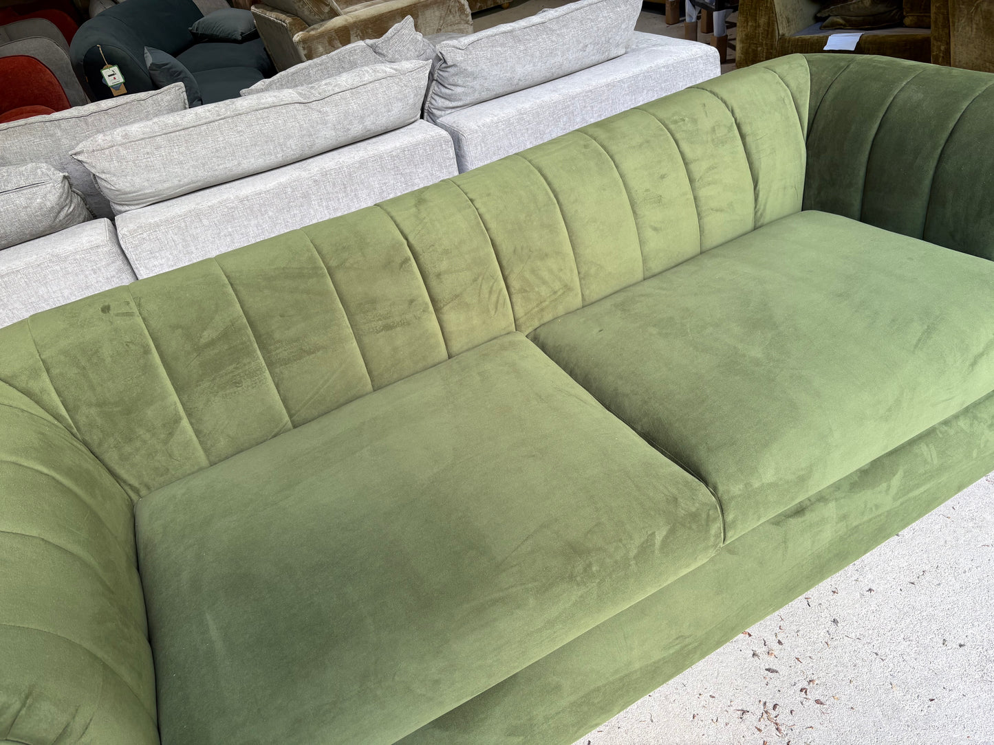 Outstanding new 3 seater sofa in Vine Green Velvet