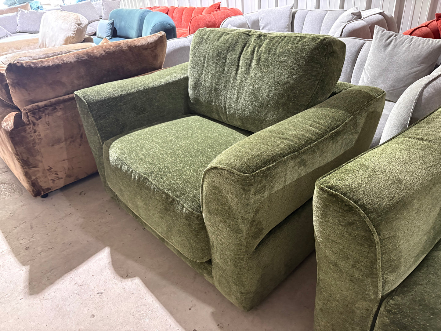 Matching pair of large Cuddler Armchairs