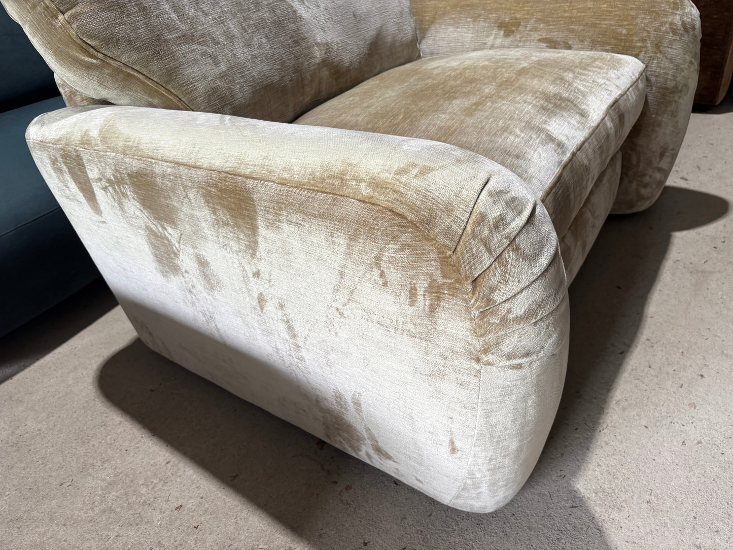 Champagne Velvet Cuddler Armchair