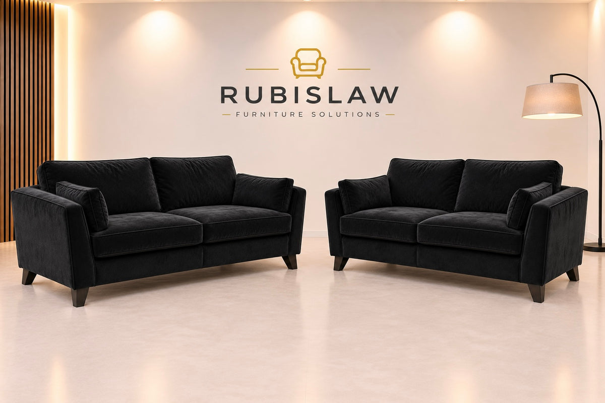 Pair of Black Velvet Sofas-3 seater and 2 seater