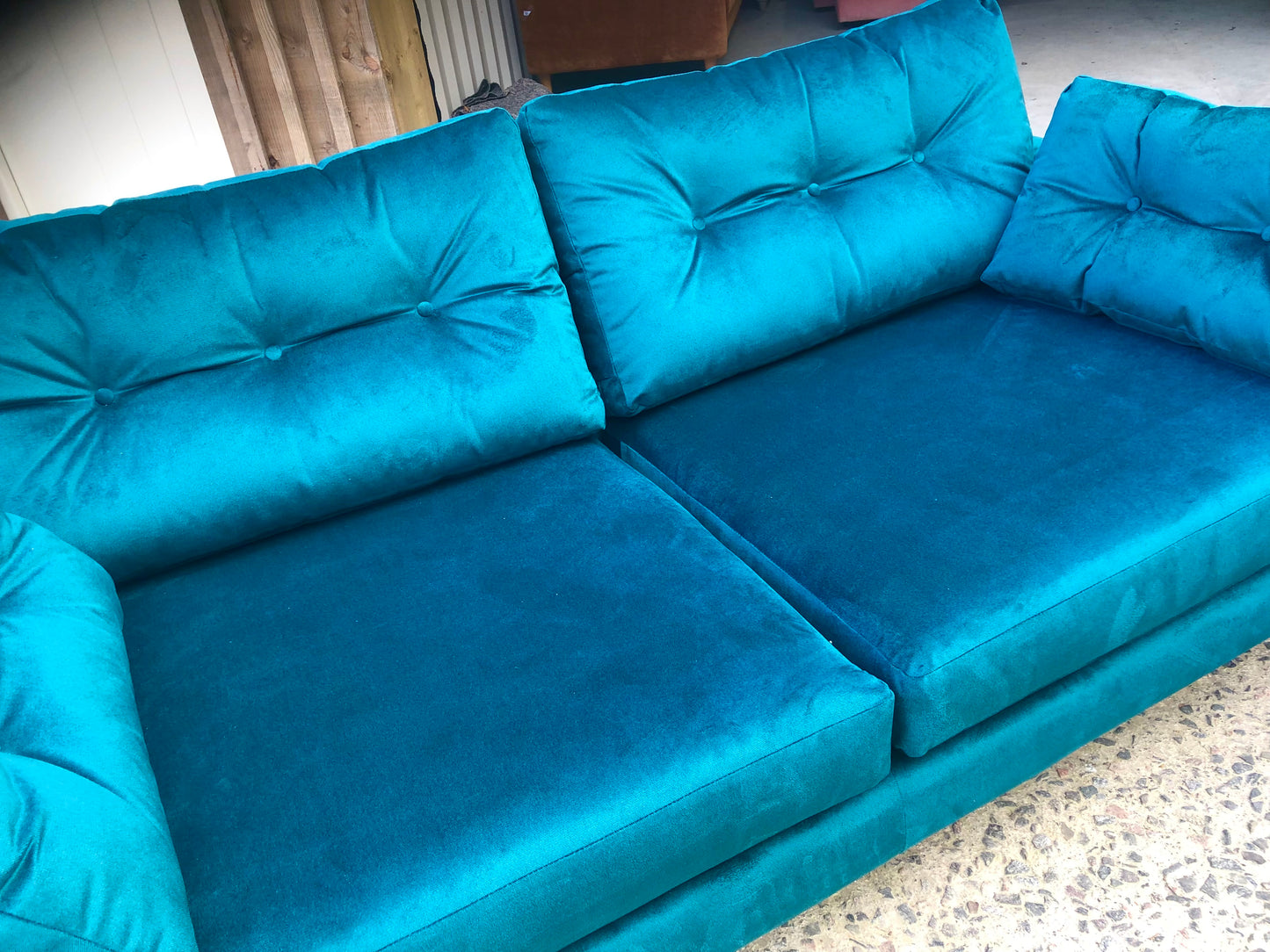 Matching pair of new Teal Velvet Sofas