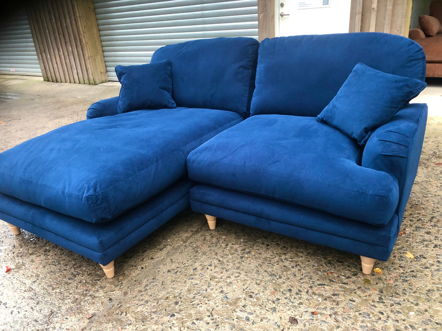 Ex Display Blue Velvet Corner Sofa