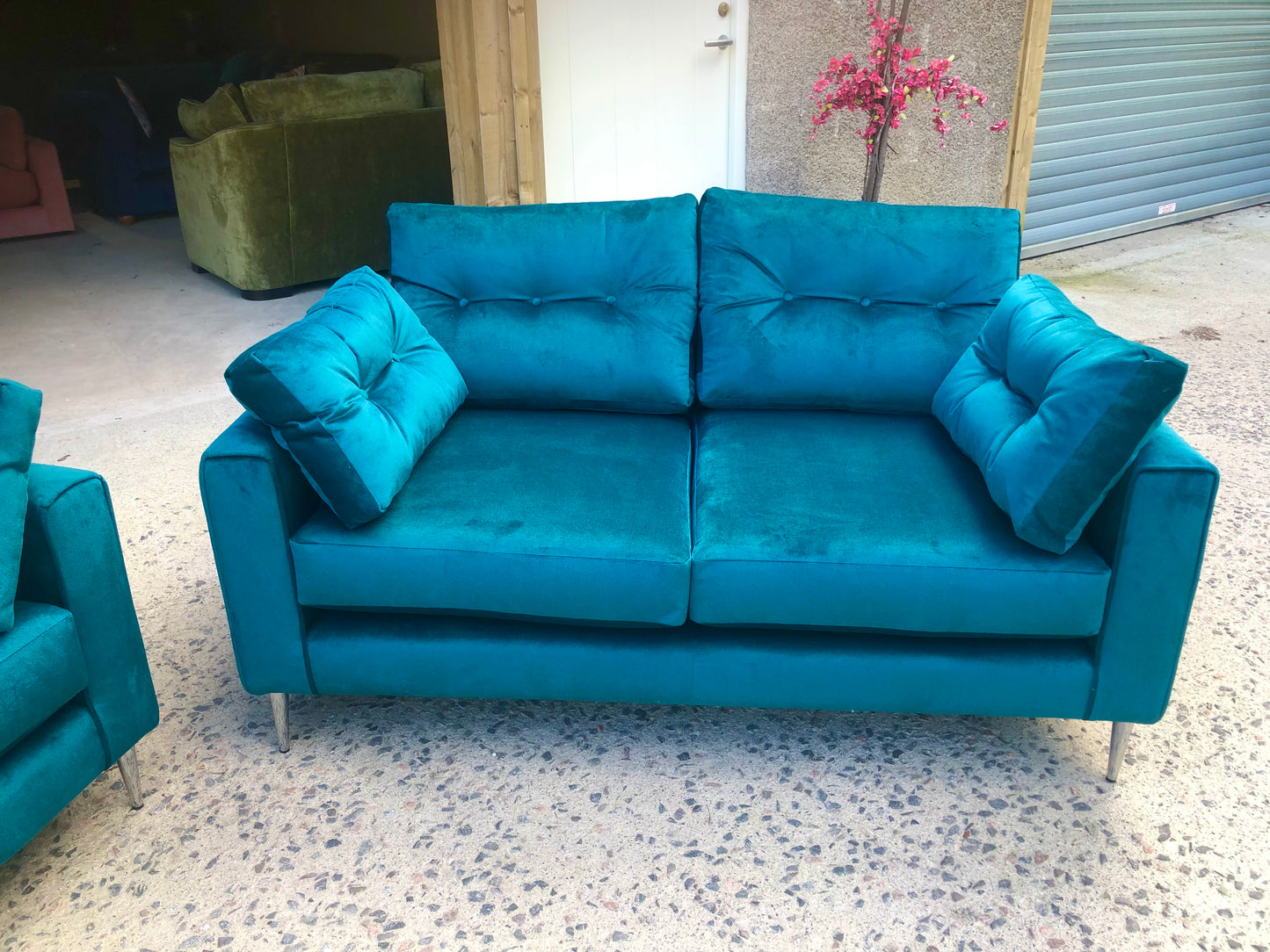 Matching pair of new Teal Velvet Sofas