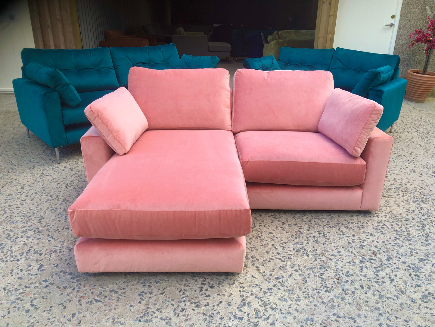 Rather Peachy Velvet Corner Sofa