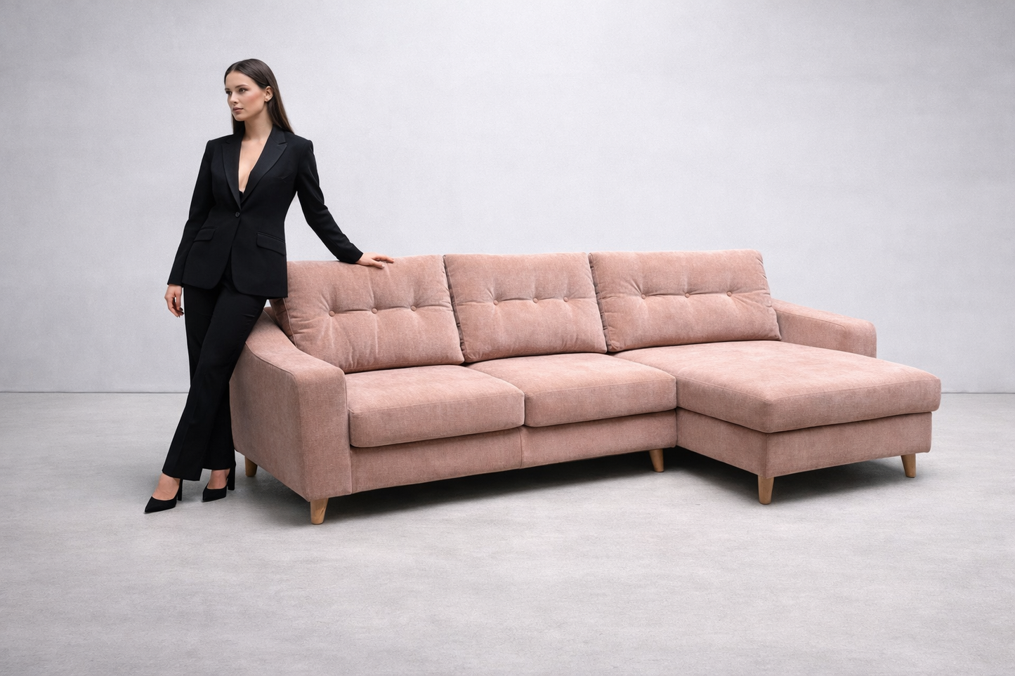 Salmon Pink Corner Sofa