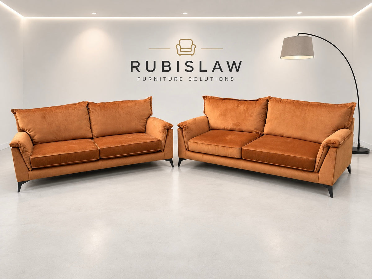 Outstanding pair of 3 seaters in Copper Velvet