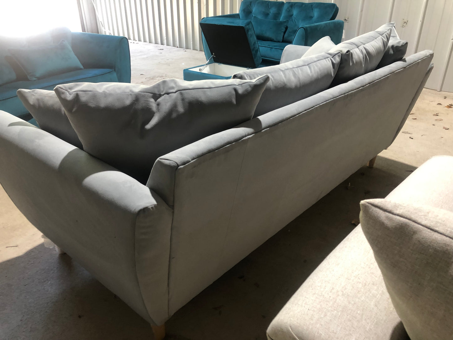 Three Seater Grey Velvet Sofa