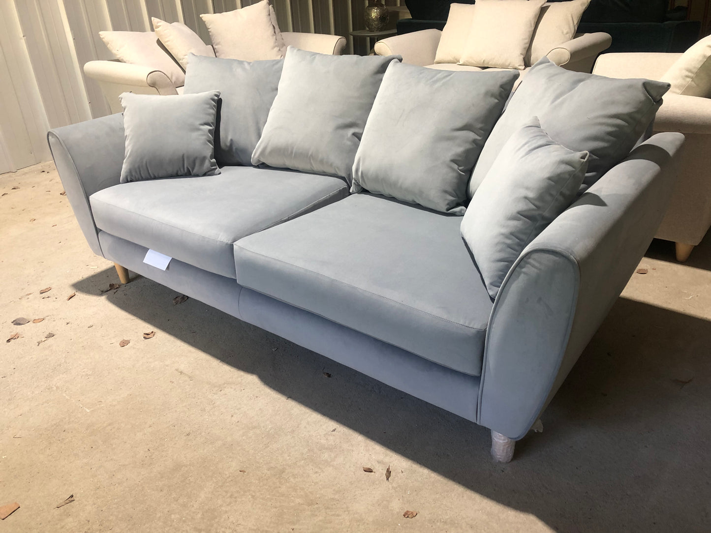 Three Seater Grey Velvet Sofa