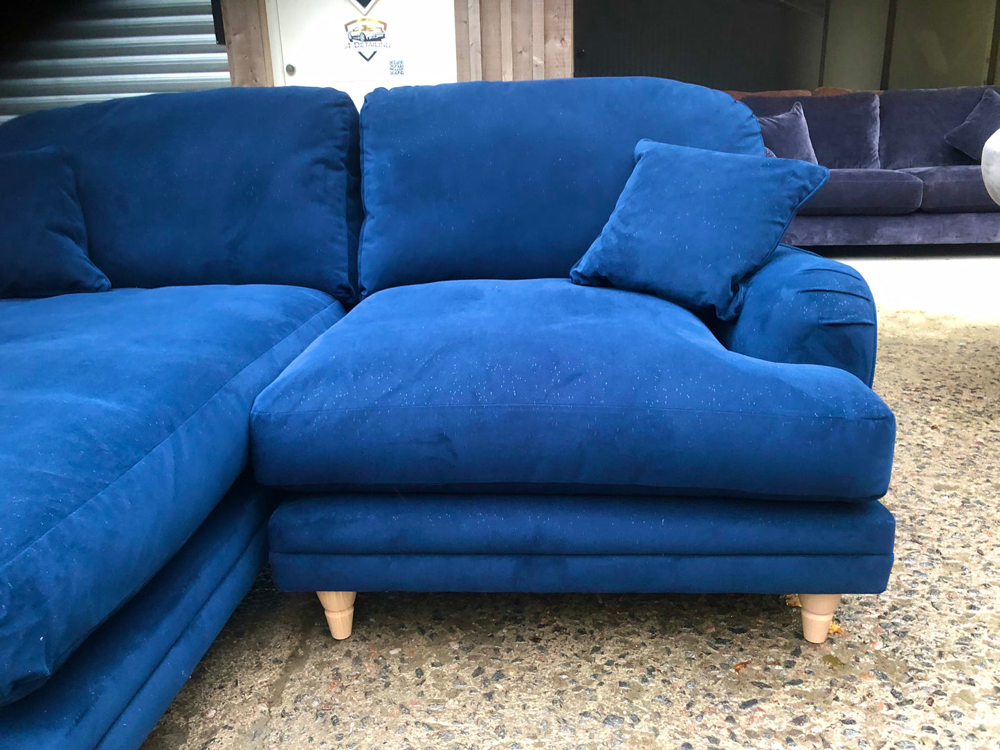 Ex Display Blue Velvet Corner Sofa