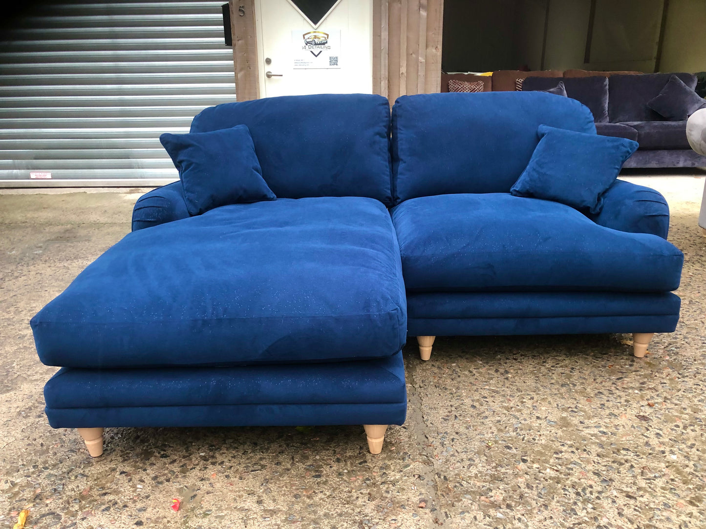 Ex Display Blue Velvet Corner Sofa