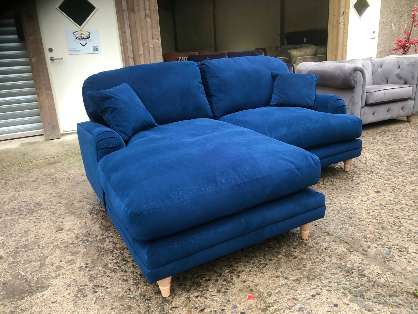 Ex Display Blue Velvet Corner Sofa