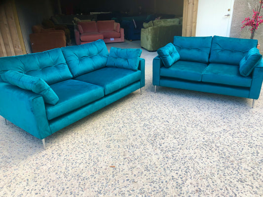 Matching pair of new Teal Velvet Sofas