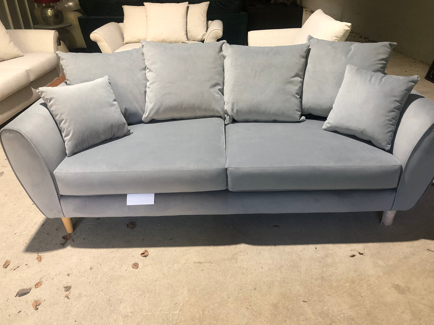 Three Seater Grey Velvet Sofa