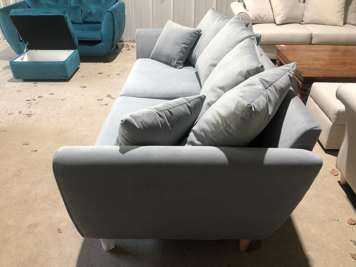 Three Seater Grey Velvet Sofa