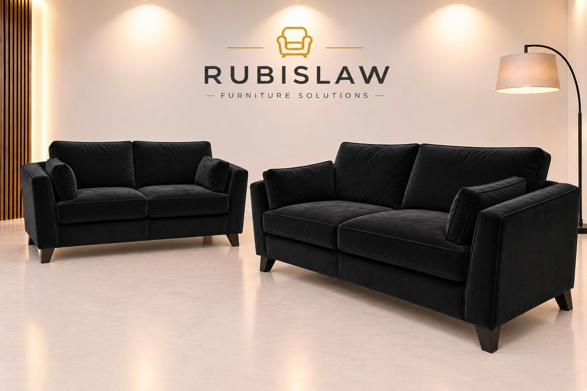 Pair of Black Velvet Sofas-3 seater and 2 seater