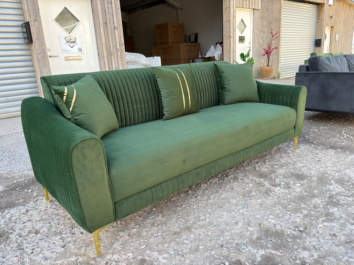 Art Deco Design 3 seater in Green Velvet