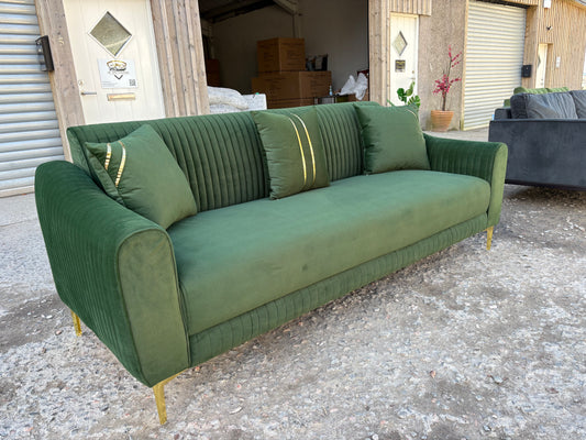 Art Deco Design 3 seater in Green Velvet