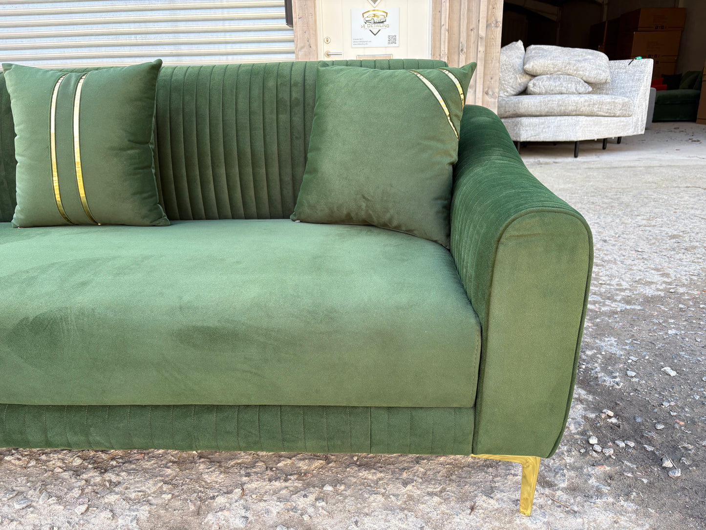 Art Deco Design 3 seater in Green Velvet