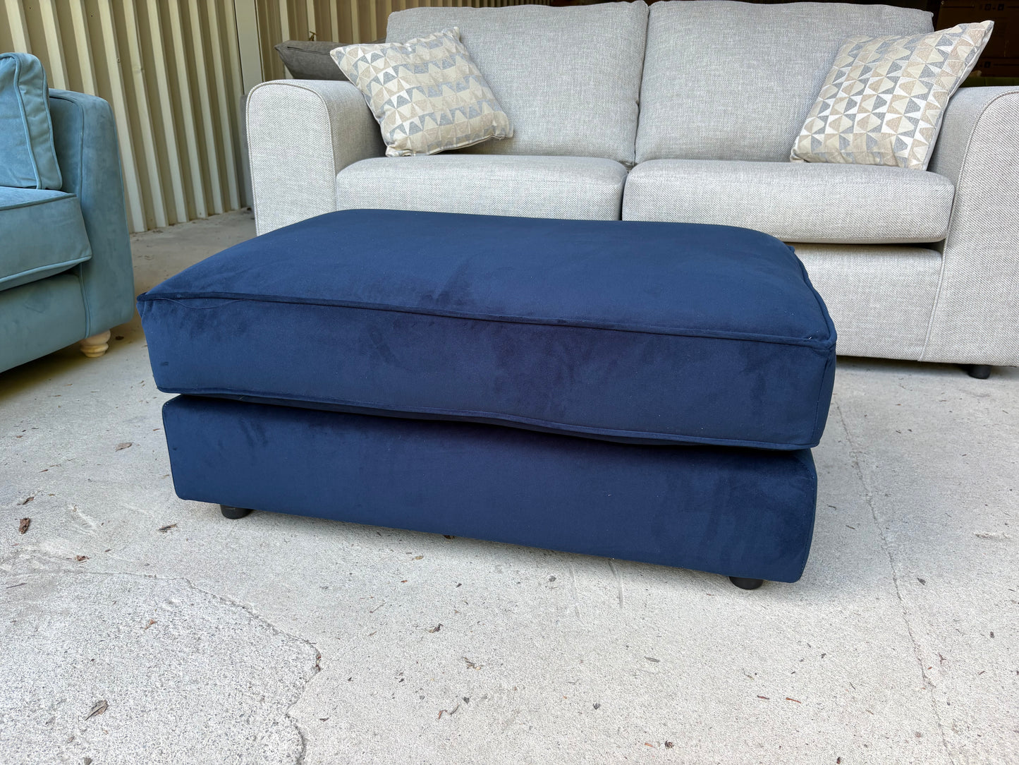 Navy Blue Velvet Footstool