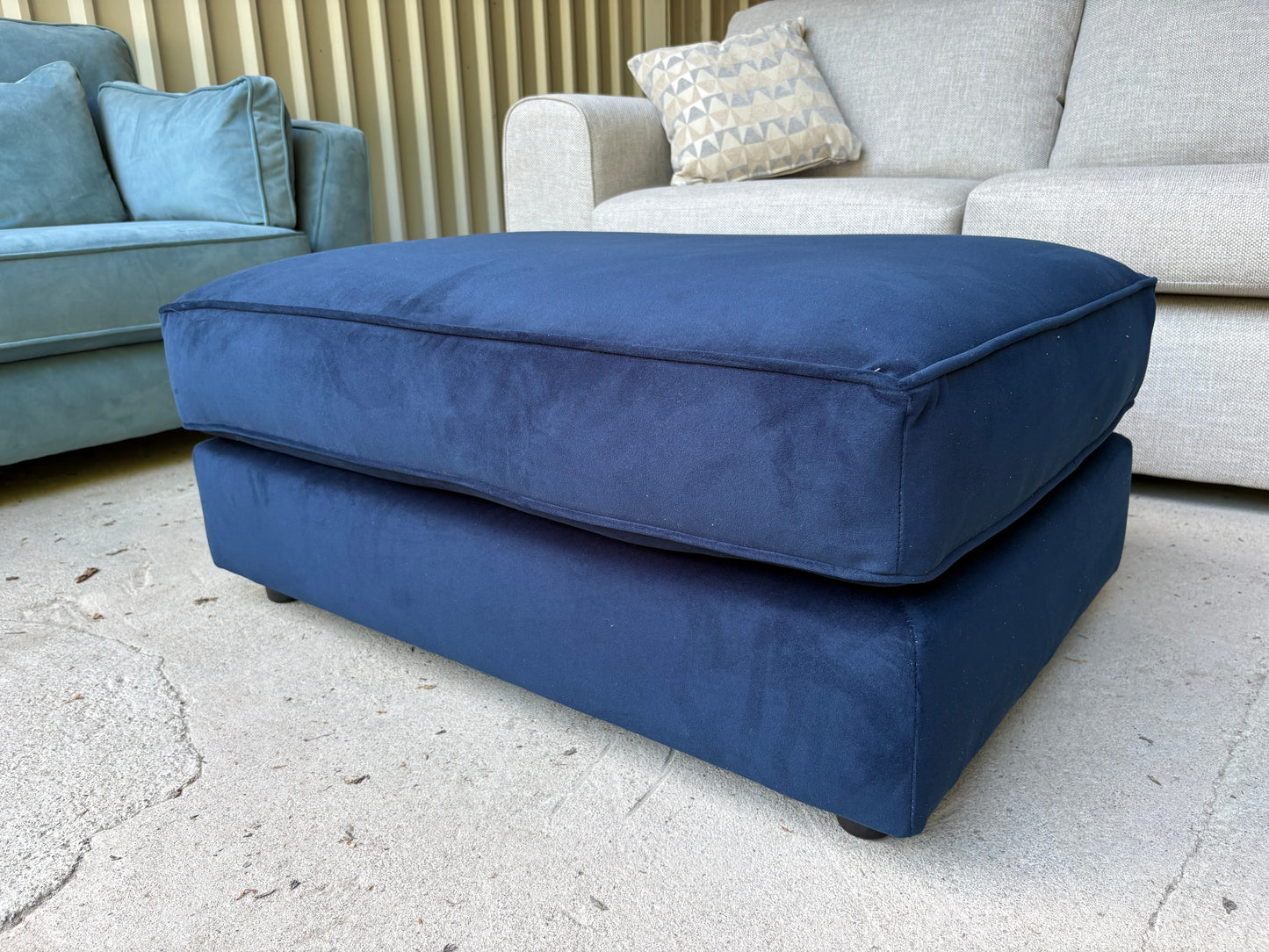 Navy Blue Velvet Footstool