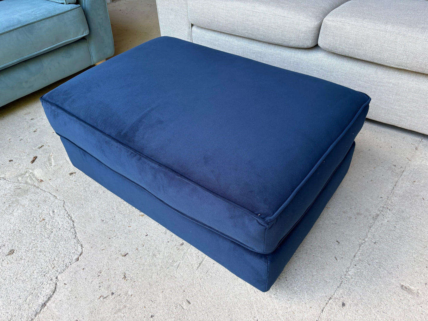 Navy Blue Velvet Footstool