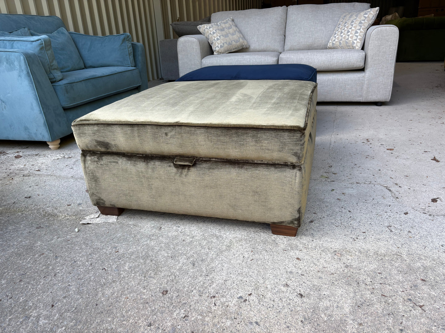 Green Velvet Storage Footstool