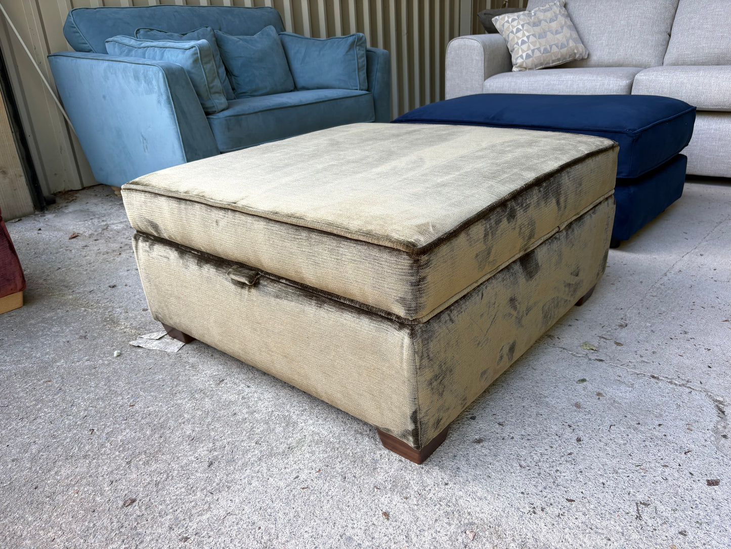 Green Velvet Storage Footstool