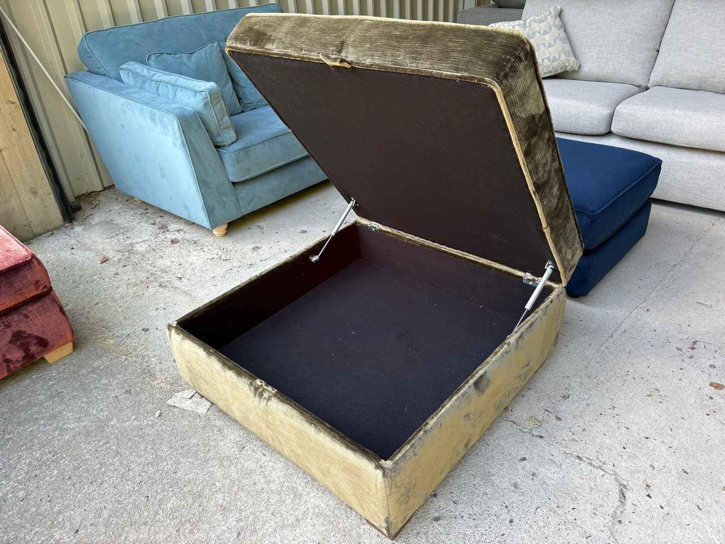Green Velvet Storage Footstool