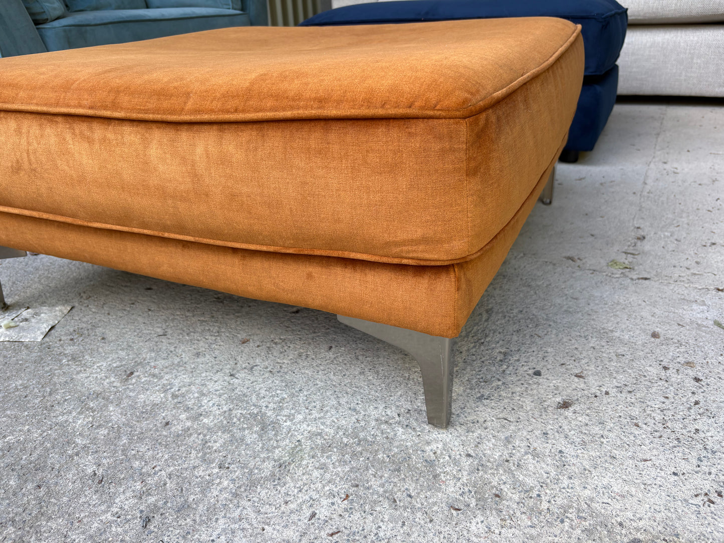 Orange Velvet Footstool