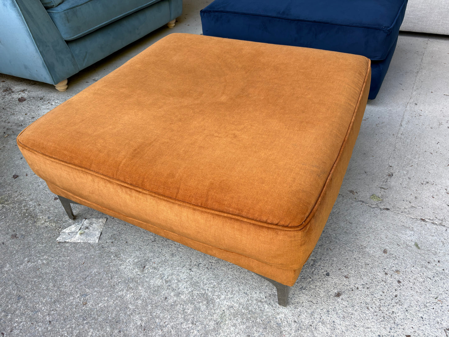 Orange Velvet Footstool