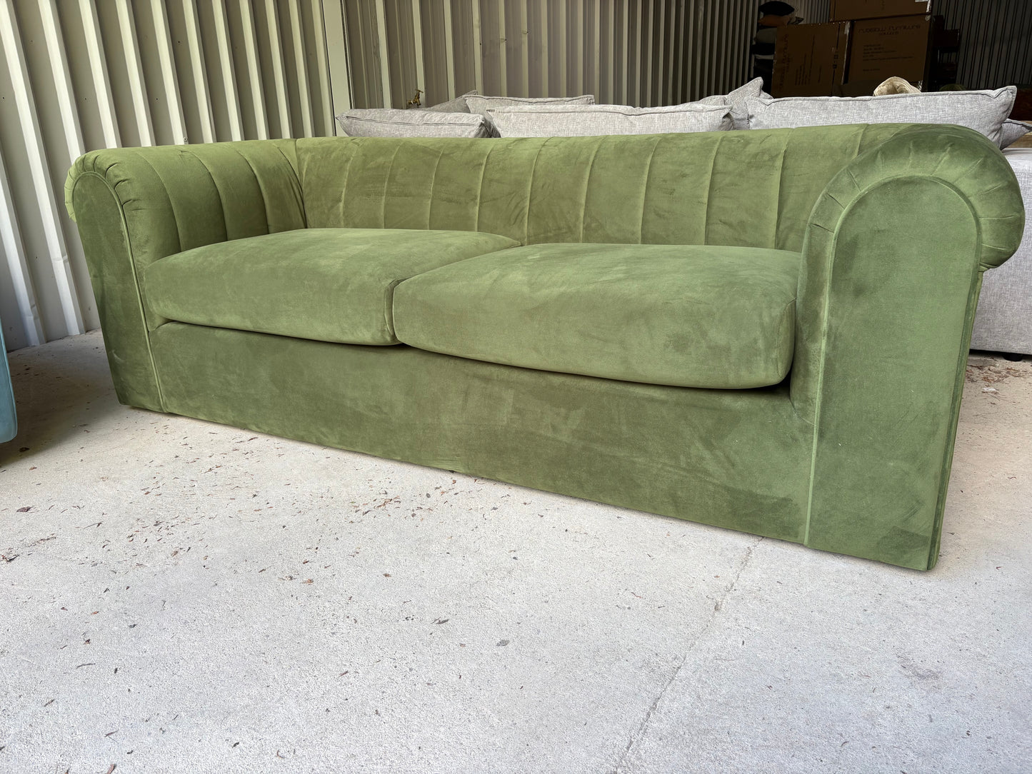 Outstanding new 3 seater sofa in Vine Green Velvet