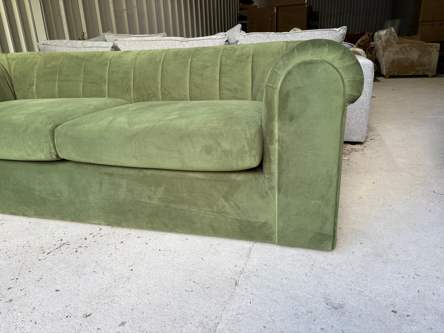 Outstanding new 3 seater sofa in Vine Green Velvet
