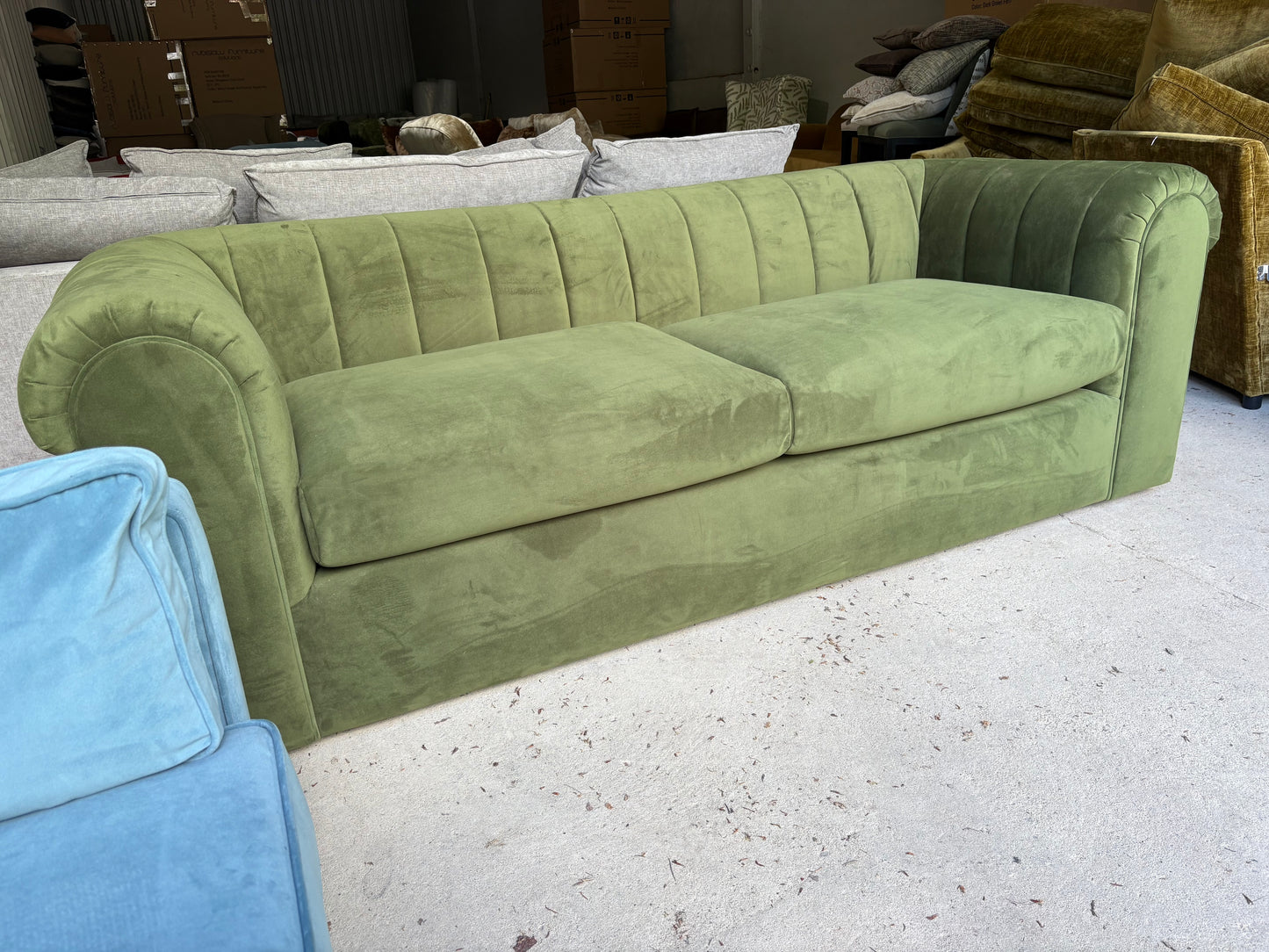 Outstanding new 3 seater sofa in Vine Green Velvet