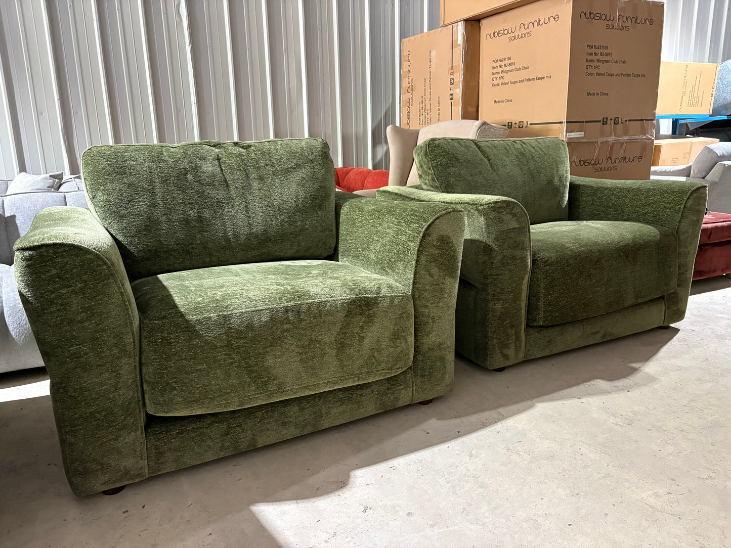 Matching pair of large Cuddler Armchairs