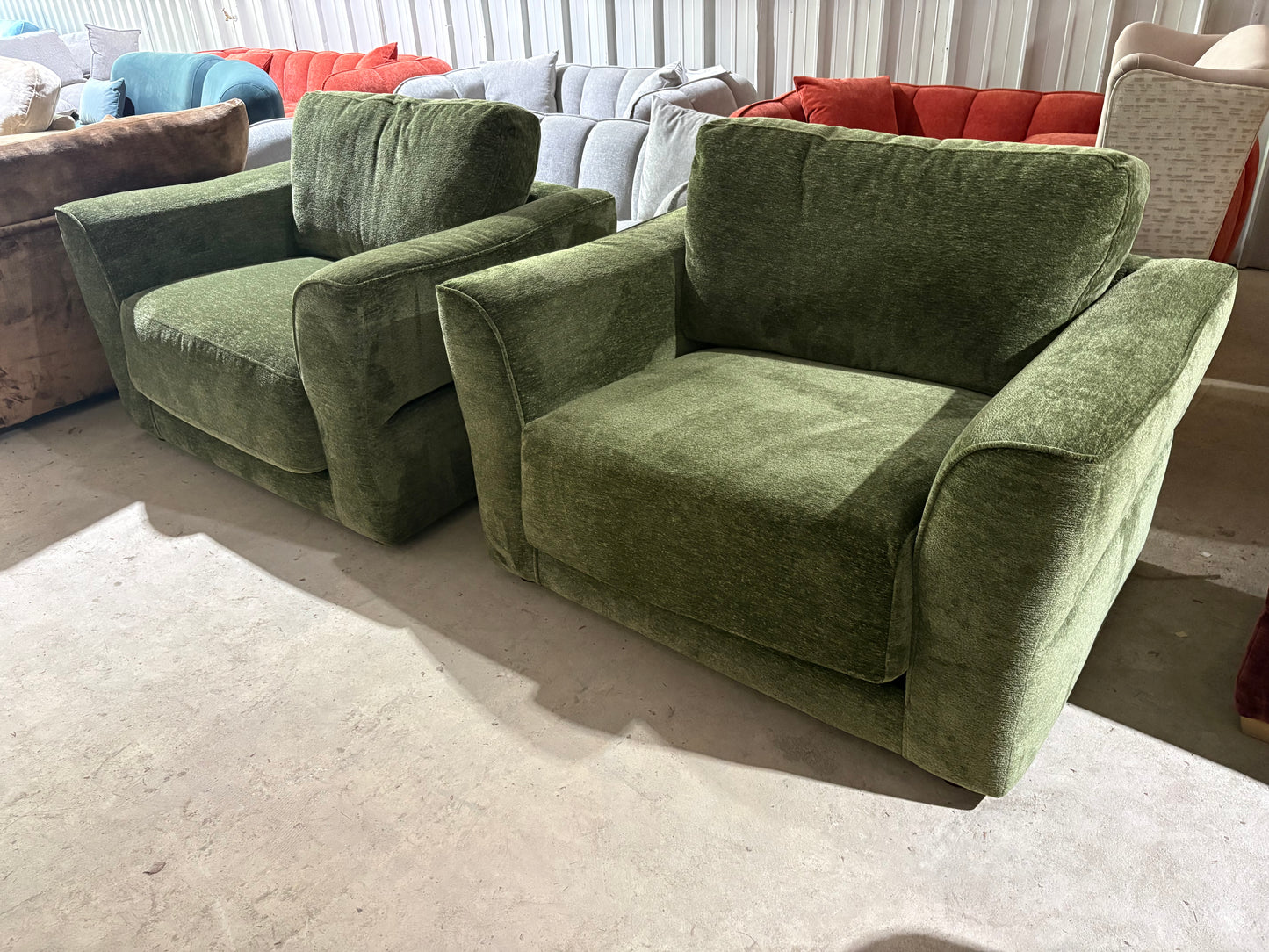 Matching pair of large Cuddler Armchairs