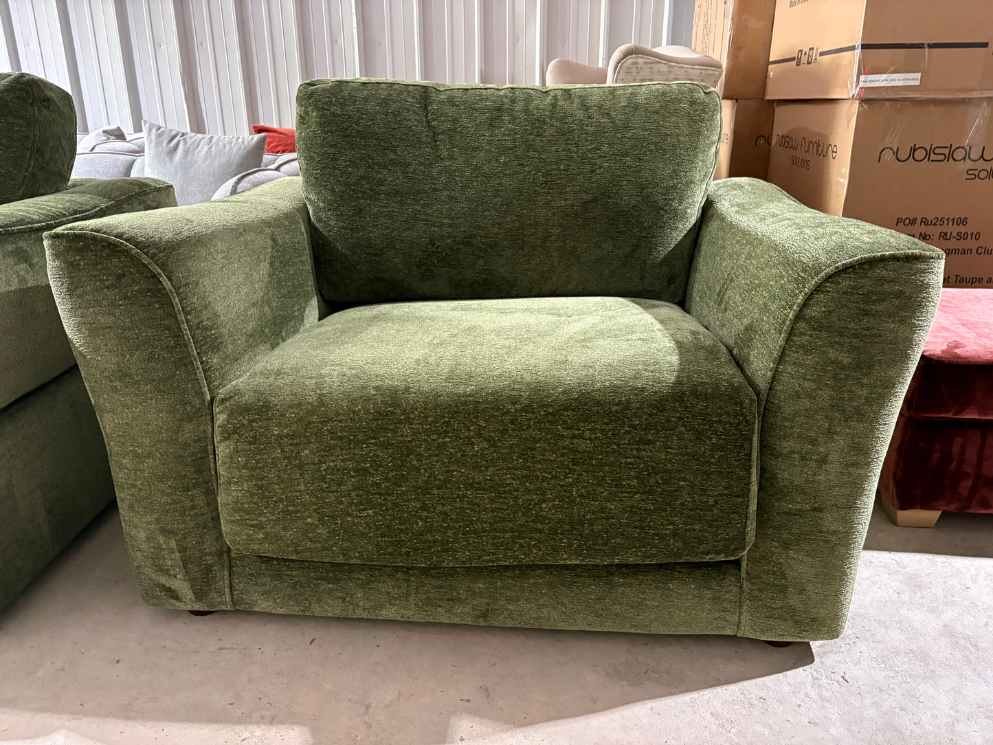 Matching pair of large Cuddler Armchairs