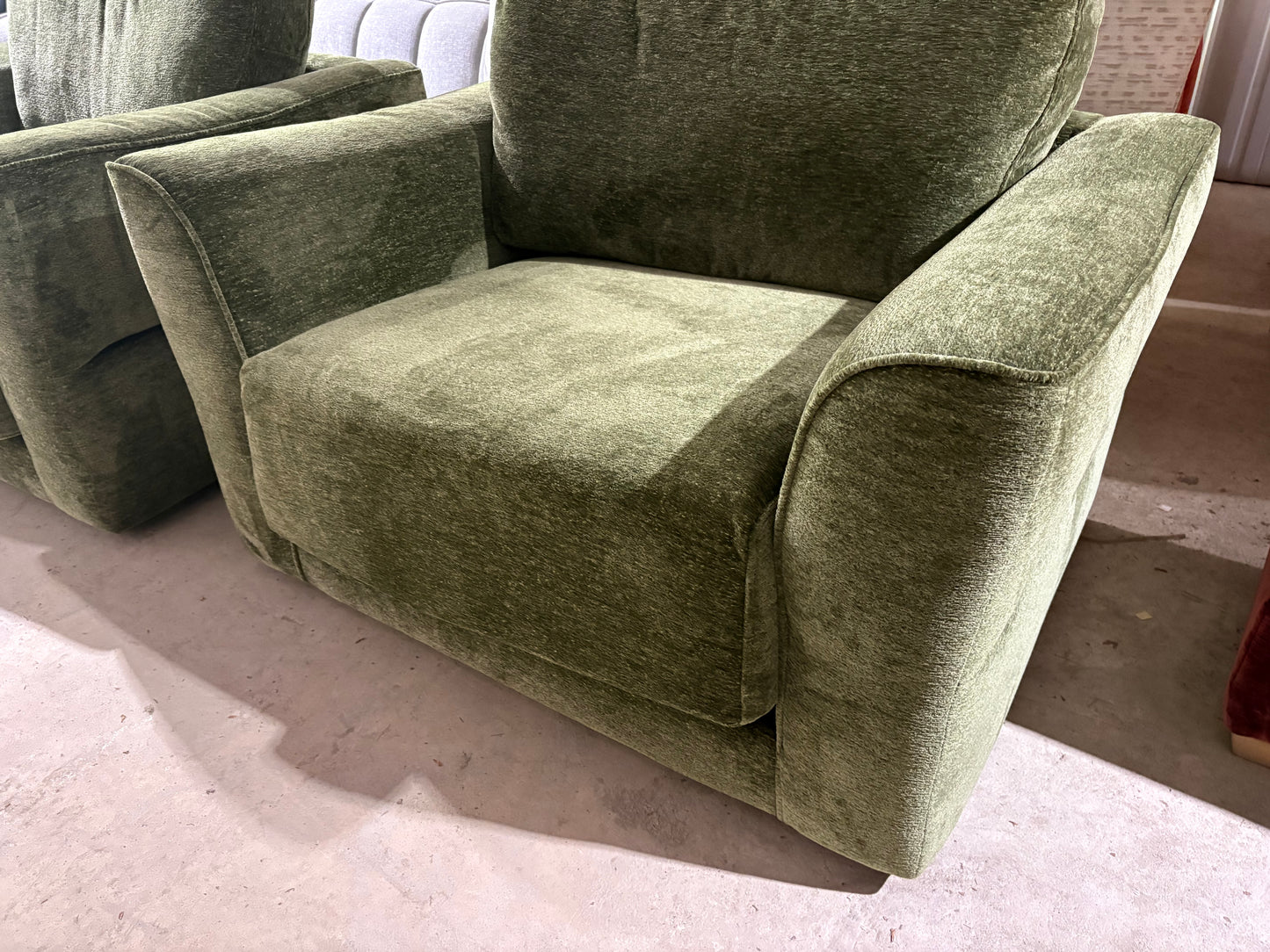 Matching pair of large Cuddler Armchairs