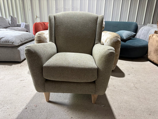 New end of season armchair in Moss Green fabric