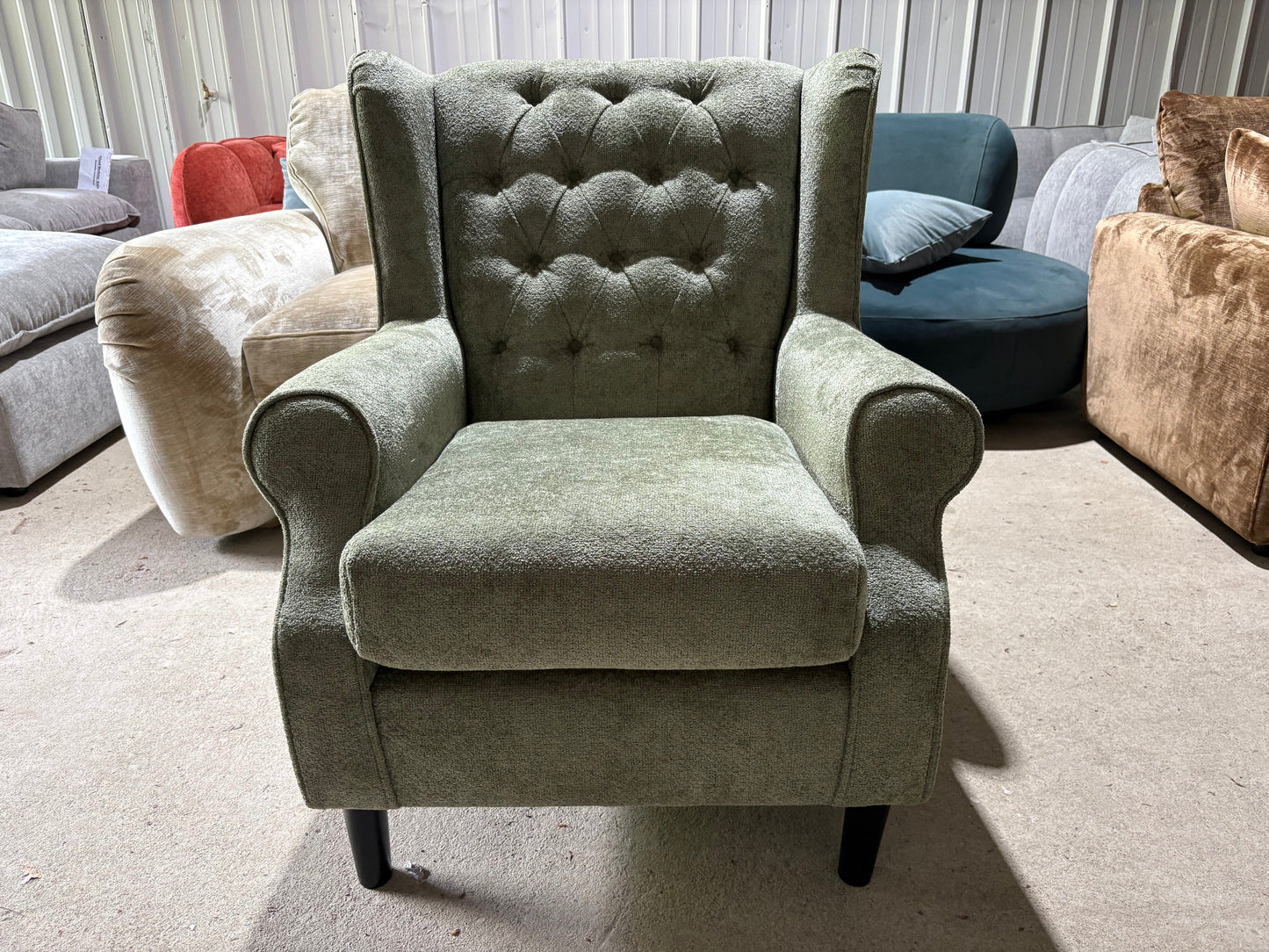 New end of season armchair in Sage Green