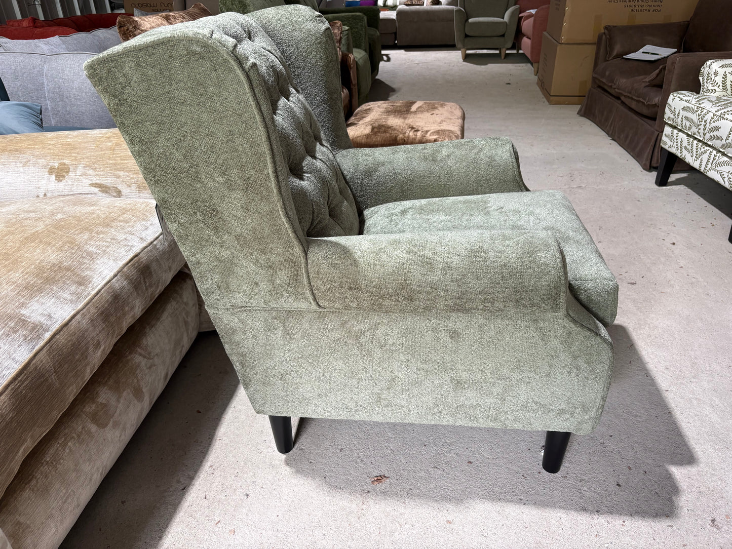 New end of season armchair in Sage Green