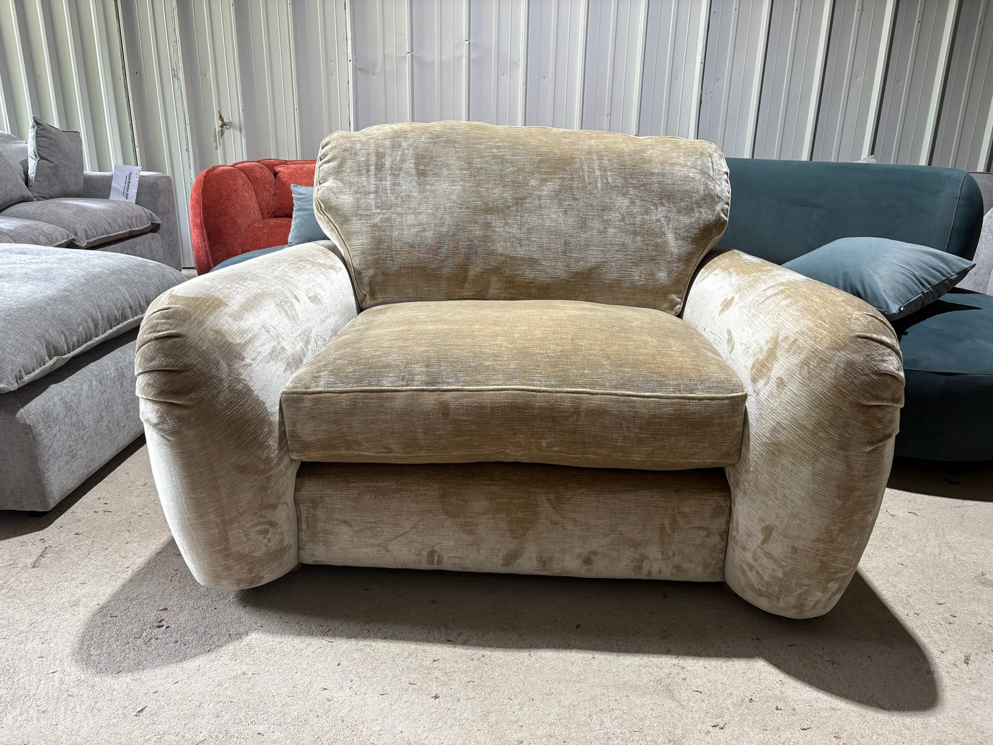 Champagne Velvet Cuddler Armchair