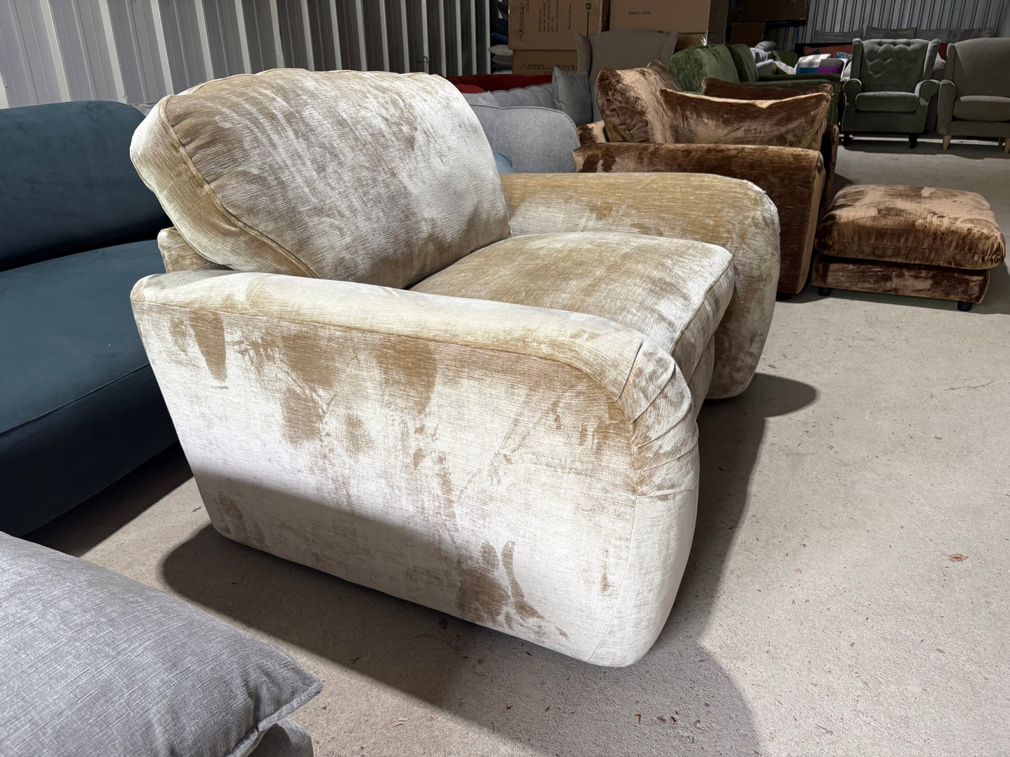 Champagne Velvet Cuddler Armchair