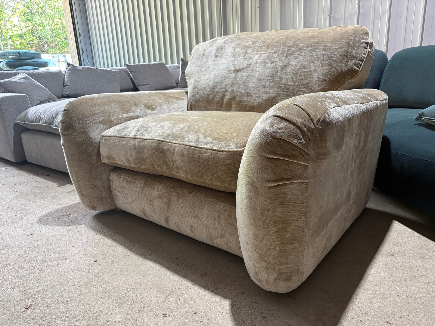 Champagne Velvet Cuddler Armchair